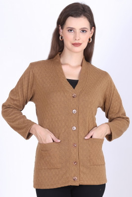 urban rock Solid V Neck Casual Women Beige Sweater