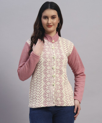 MOD YOUNG Printed Round Neck Casual Women Pink Sweater