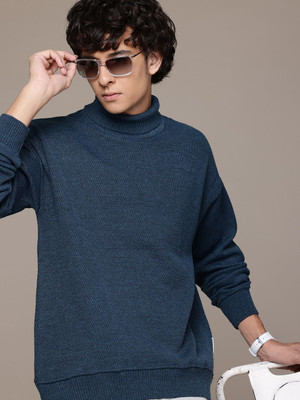 Roadster Solid Turtle Neck Casual Men Blue Sweater