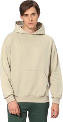 ZYLUTE Solid Hooded Neck Casual Men Beige Sweater