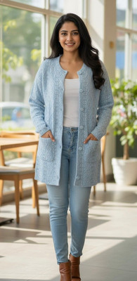 Fashionpoint Solid Round Neck Casual Women Light Blue Sweater