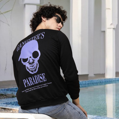 RIGO Printed, Graphic Print Round Neck Casual Men Black Sweater