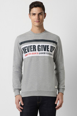 PETER ENGLAND Printed Round Neck Casual Men Grey Sweater