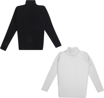 Knitco Self Design High Neck Casual Boys & Girls Black, White Sweater