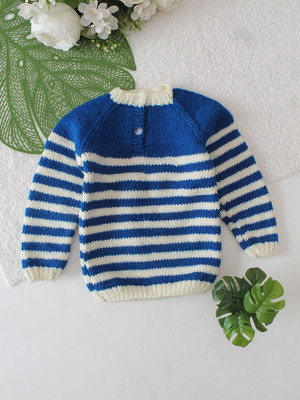 Woonie Striped Round Neck Casual Baby Boys & Baby Girls Blue, White Sweater