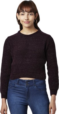 PEOPLE Solid Round Neck Casual Women Maroon Sweater