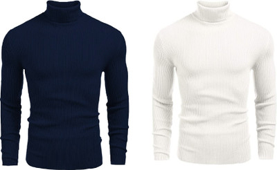 FREAKS Solid High Neck Casual Men Black, White Sweater