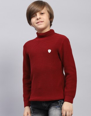 MONTE CARLO Self Design Turtle Neck Casual Boys Maroon Sweater