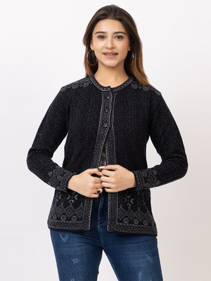 TWENTY ME Embroidered Crew Neck Casual Women Black Sweater