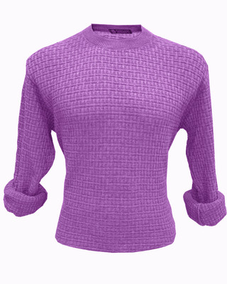 FASHLOOK Self Design Round Neck Casual Men Purple Sweater