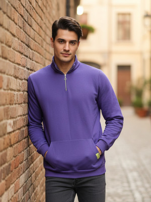RIGO Printed High Neck Casual Men Purple Sweater