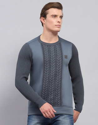 MONTE CARLO Solid Round Neck Casual Men Grey Sweater