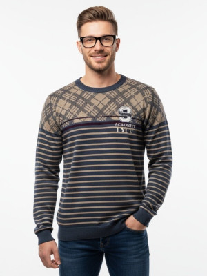 FORWARDS Printed Round Neck Casual Men Blue Sweater
