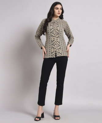 BIG Dreams Collection Geometric Print Round Neck Casual Women Brown Sweater
