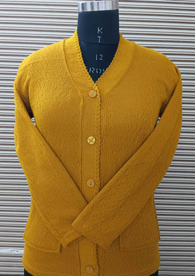 Keshavi Solid V Neck Casual Women Orange Sweater