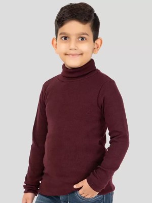 CLOTHINA Solid High Neck Casual Boys Maroon Sweater