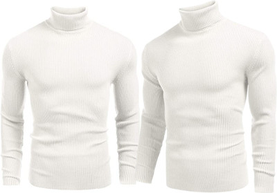 SHUBEM ENTERPRISES Solid High Neck Casual Men White Sweater
