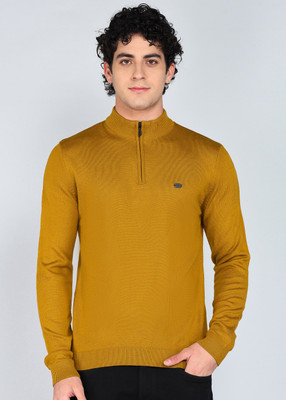 PETER ENGLAND Solid High Neck Casual Men Orange Sweater