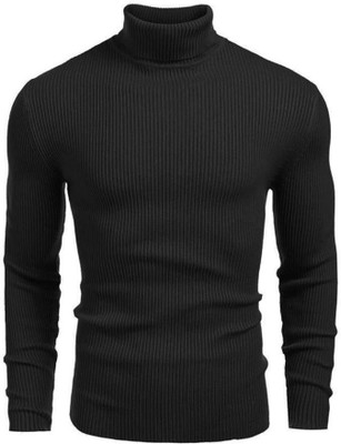 Oishee Woven Turtle Neck Casual Women Black Sweater