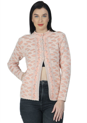 HITTIKA Self Design V Neck Casual Women Pink Sweater