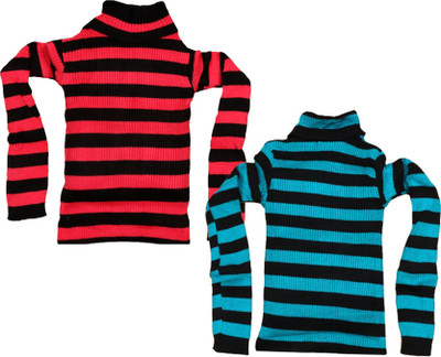 MTI FAASHION Striped High Neck Casual Girls Multicolor Sweater