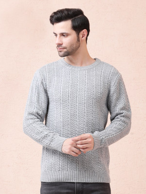 NOQUO Woven Round Neck Casual Men Grey Sweater