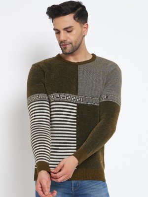 DUKE Woven Round Neck Casual Men Green Sweater