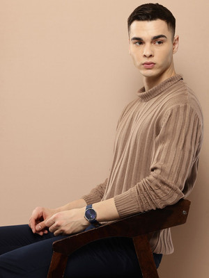 INVICTUS Self Design High Neck Casual Men Brown Sweater