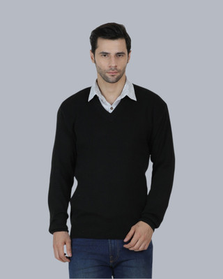 KIPEKEE Solid V Neck Formal Men Black Sweater