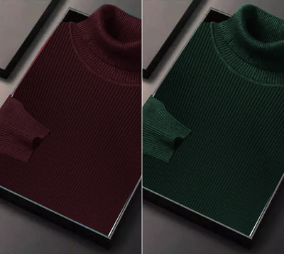 FASHLOOK Solid High Neck Casual Men Multicolor Sweater