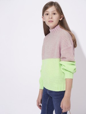 VERO MODA Colorblock High Neck Casual Girls Pink Sweater