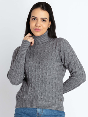 Status Quo Solid High Neck Casual Women Grey Sweater