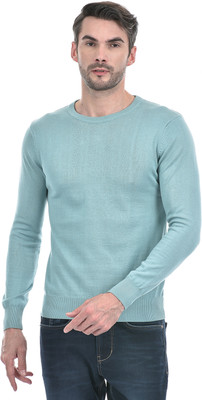 NUMERO UNO Solid Round Neck Casual Men Blue Sweater