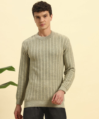 HERMISTON Striped Round Neck Casual Men Beige Sweater