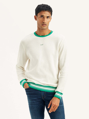 LEVI'S Solid Crew Neck Casual Men White Sweater