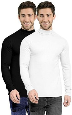 Super Weston Trend Solid High Neck Casual Men Black, White Sweater