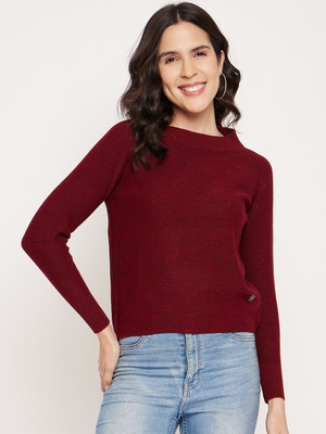 DUKE Solid Round Neck Casual Women Maroon Sweater