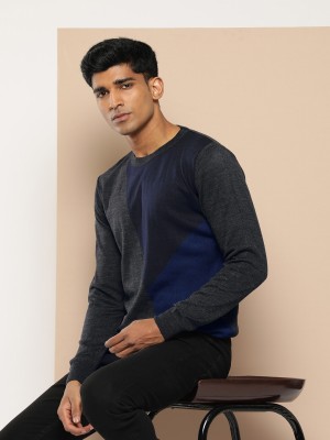 INVICTUS Colorblock Round Neck Casual Men Blue Sweater