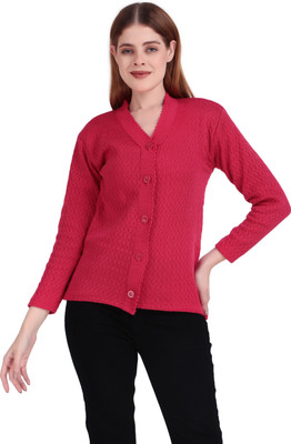 BRAZO Self Design V Neck Casual Women Pink Sweater