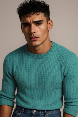 FREAKS Solid Round Neck Casual Men Green Sweater