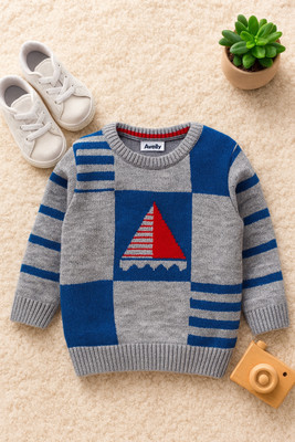 Vaidahee Woven Round Neck Casual Baby Boys Grey Sweater