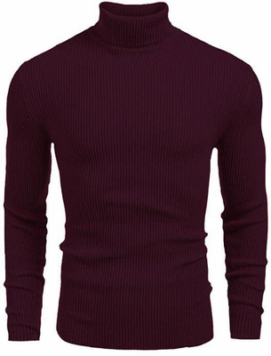 R ARHAN Self Design Turtle Neck Casual Men Maroon Sweater