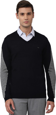 VAN HEUSEN Colorblock V Neck Casual Men Dark Blue Sweater