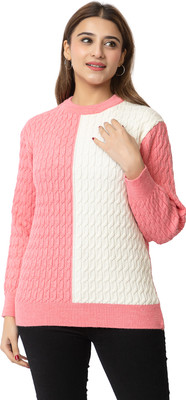 LEZA Colorblock Round Neck Casual Women Multicolor Sweater