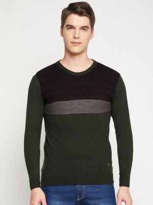 DUKE Colorblock Round Neck Casual Men Black Sweater