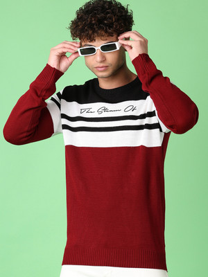V-MART Self Design Round Neck Casual Men Multicolor Sweater