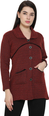 chatanya Solid V Neck Party Women Maroon Sweater