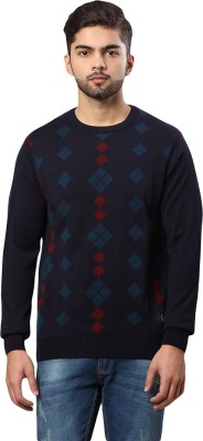 Raymond Argyle Round Neck Casual Men Blue Sweater