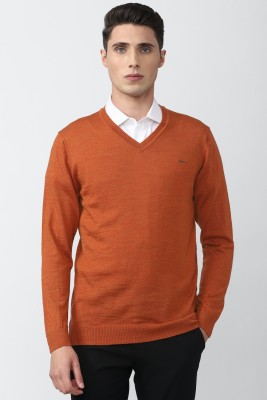 VAN HEUSEN Solid V Neck Casual Men Orange Sweater