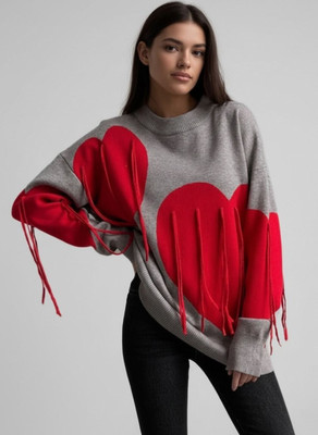 Sold For Style Self Design Crew Neck Casual Women Grey Sweater